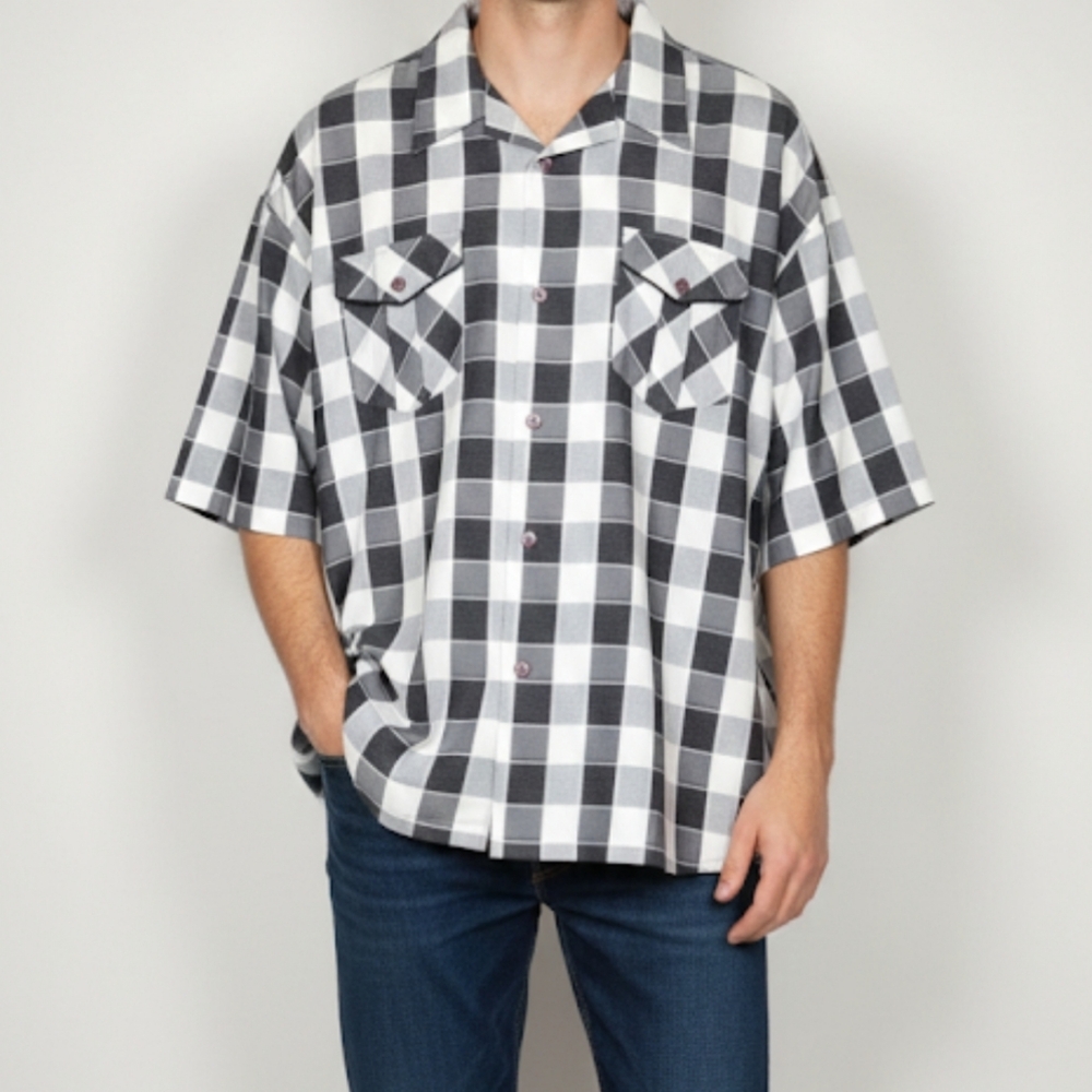 Grey Checkered Button Down Shirt - image 1